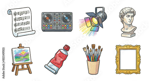 Art and creativity illustrated objects collection