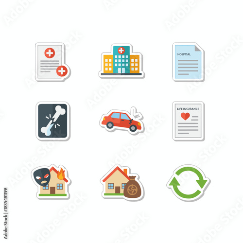 Insurance, Health, and Emergency Icons Set