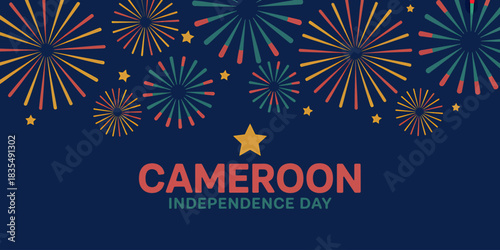 Celebrate Cameroon Independence Day with Festive Fireworks and Patriotic Spirit in a Vibrant Illustration of Nationhood and Joyful Commemoration