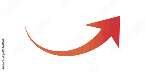 Red arrow pointing upwards with a curved beginning suggesting growth and success in business concept