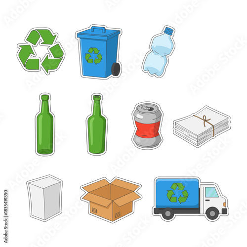 Recycling and waste management sticker icons set