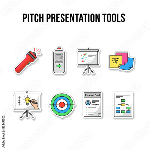 Presentation Tools Sticker Icons Set