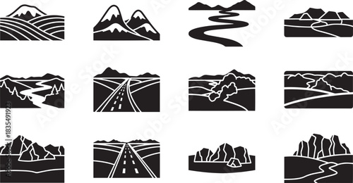 Set of nature landscape vector illustration isolated on transparent view