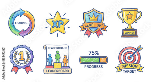 Gaming and App Interface Cartoon Icons Set