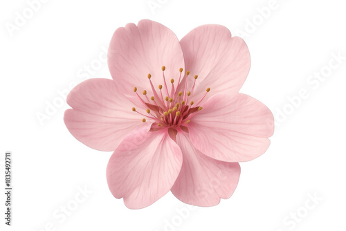 Cherry blossom flower with delicate petals and golden stamens blooming, symbolizing beauty, spring, and new beginnings on transparent background