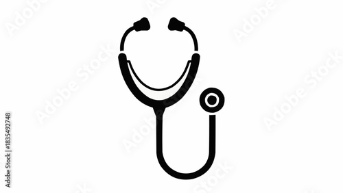 A black silhouette of a medical stethoscope with earpieces and a chest piece.