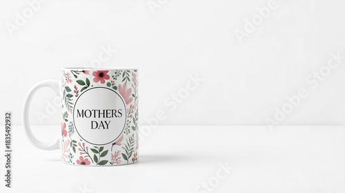 Mother's Day mug with floral print on a white background  