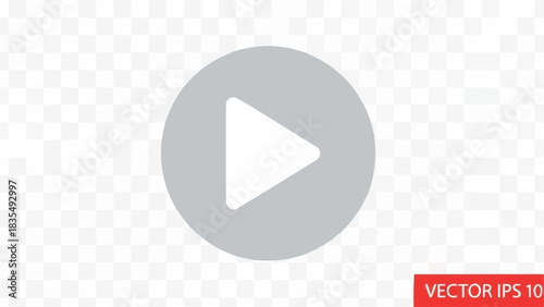 A simple grey circular play button icon with a white triangle symbol on a transparent background.