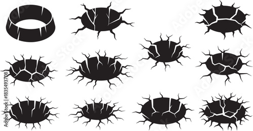 Set of cracks in ground vector illustration earth soil damage rift hole disaster