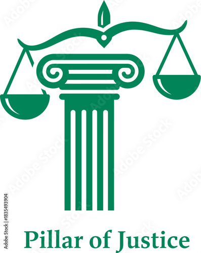 Green justice pillar and scales legal representation graphic art vector illustration 