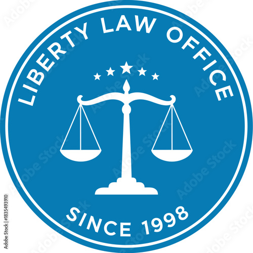 Liberty Law Office Logo Featuring Scales of Justice and Stars Vector Illustration 