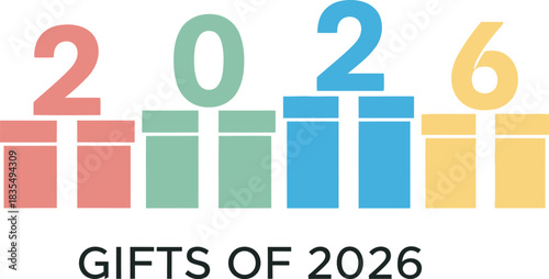 Gifts of 2026 with a modern colorful gift design vector illustration 