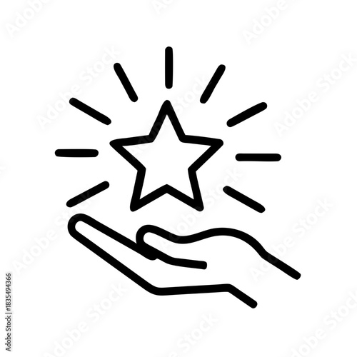 Hand and star icon featuring a loyalty program for business marketing, star in hand