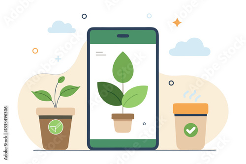 Sustainable Lifestyle Phone Mockup Hand-Drawn Vector