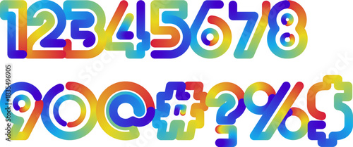 Colorful Gradient Number and Symbol Set From One to Zero