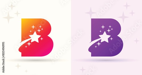 Letter B star swoosh monogram logo alphabet initial modern corporate brand icon

