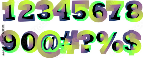 Colorful gradient numbers and symbols set isolated on white background