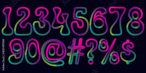 Colorful Neon Gradient Numbers and Symbols with a Retro Style Design