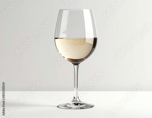 Wine glass, half full, bright white background