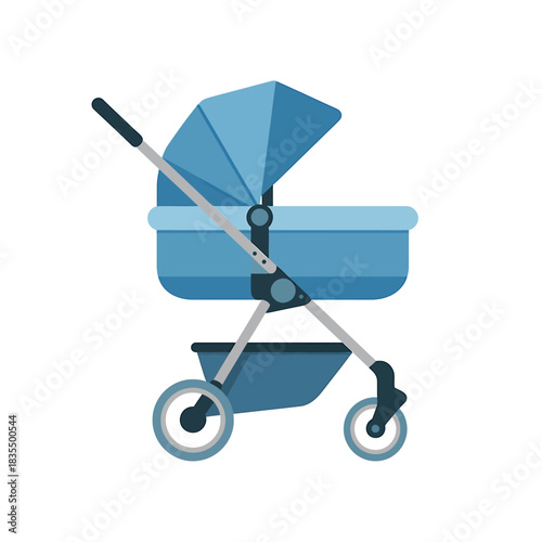 Blue Baby Stroller Pram on White Background Vector Illustration Perfect for Baby Shower Invitations or Childcare Websites with Clean Minimalist Design