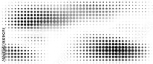 Dotted halftone gradient texture. Fading polka dot background. Repeated dots gradation pattern background. Black vanishing comic pop art overlay backdrop.