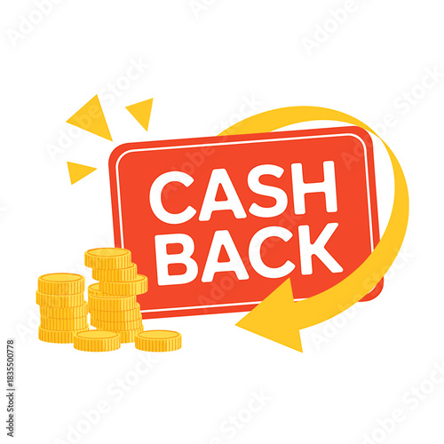 Cash Back Promotion with Coins and Arrow Graphic Illustration on White Background for Marketing Campaign and Sales Strategy