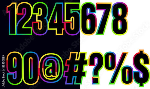 Colorful numbers and symbols design on a split background pattern