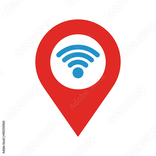 Red Location Pin with Blue WiFi Symbol Isolated on White Background Design Connectivity Icon Vector