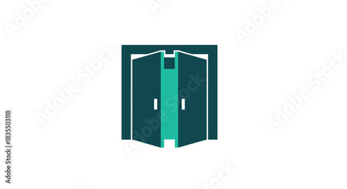 Open teal double door graphic