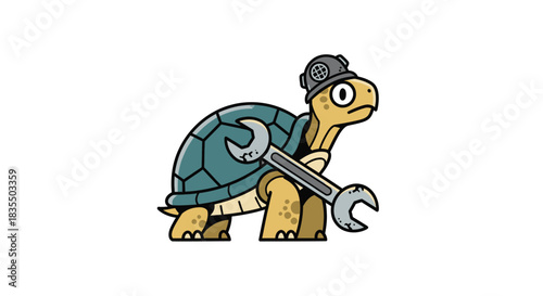 Cartoon turtle with a wrench and diving helmet
