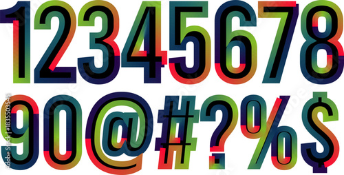 Colorful Numerals and Symbols Graphic Design Illustration Vector on White Background