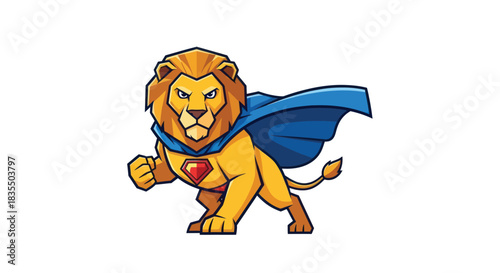 Cartoon lion wearing a cape, ready to attack