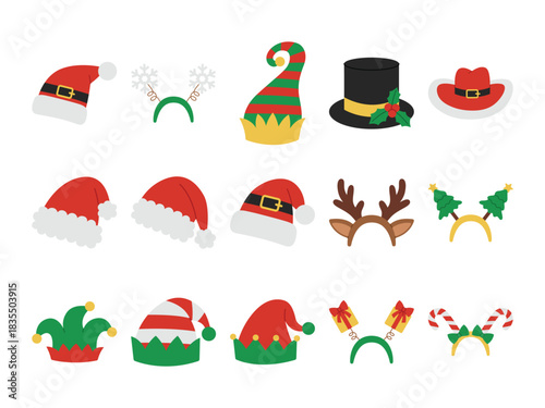 Christmas hat headband set | Santa hats, reindeer antlers, elf hats, festive costume, holiday party, photo booth props, accessories, headwear, novelty hat, seasonal decoration