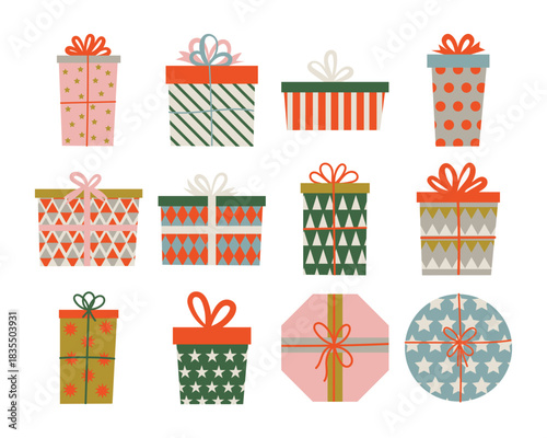 Festive gift box collection | Holiday presents, birthday gifts, Christmas decorations, wrapped gift, ribbon bow, package, surprise, decorative box, colorful gift, party favor