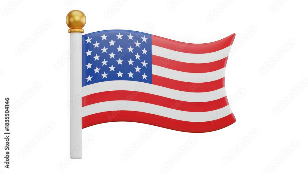 Fototapeta premium Vibrant 3d waving united states of america flag on a flagpole