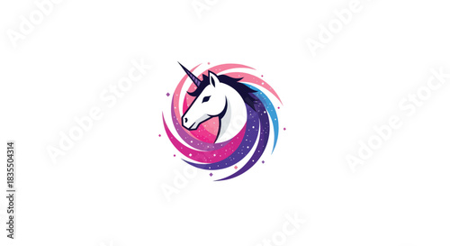 Unicorn portrait in circle of vivid flowing streaks
