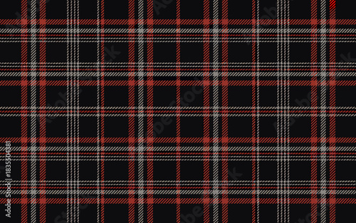 Elegant Tartan Plaid Fabric Pattern with Red and Gray Accents for Textile Design and Backgrounds featuring Repeating Geometric Shapes