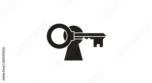 Key inserting into keyhole, black on white