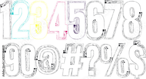 Digitized Numbers and Symbols Grunge Style for Creative Graphic Design Projects