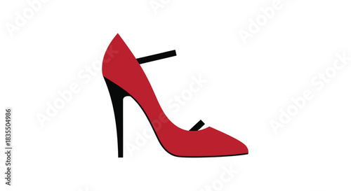 Red high heel with black strap & heel