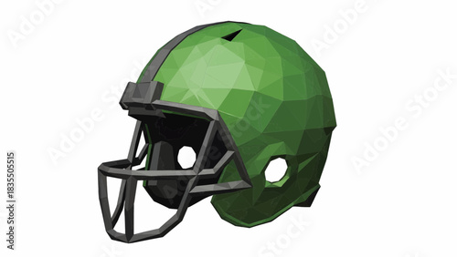 Low-Poly Green American Football Helmet 3D Render