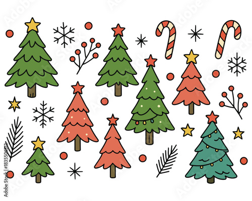 Set of Christmas trees vector icons for winter holiday celebration and merry new year card design