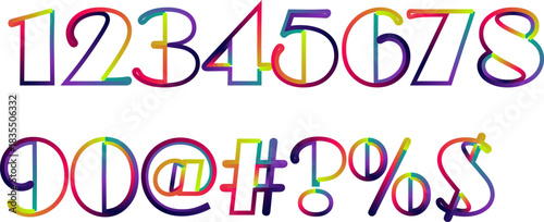 Gradient colored number and symbol set for creative design projects