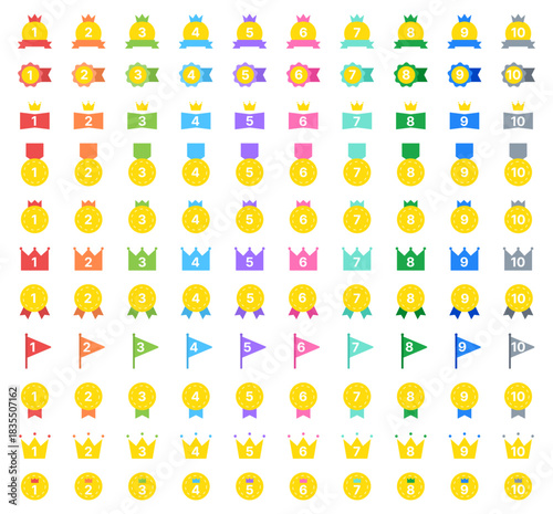 ランキング 順位 数字 あしらい メダル ベクターアイコンセットイラスト