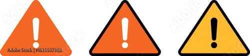 Three orange and yellow warning signs with exclamation marks
