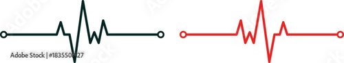 Two abstract heartbeat ekg lines one black one red