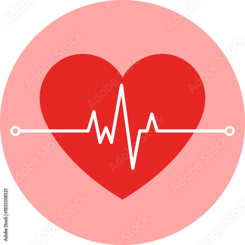 Red heart with ekg line and pink circle background