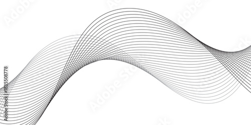 Abstract grey wave lines on transparent background. Technology, data science, geometric border pattern. Isolated on white background. Vector for banners and background.