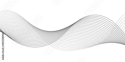 Geometric grey vector waves on white background. Editable stroke, Abstract background wave line elegant white striped diagonal line technology concept web texture.