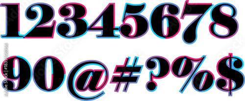 Trendy Retro Numbers and Symbols with Cyan and Magenta Outlines